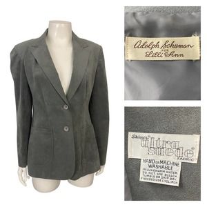 1980s Gray Ultra Suede 2 Button Blazer Jacket by Lilli Ann / Women’s Medium